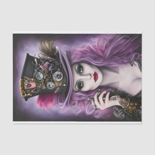 Paarse Steampunk Beauty Tissuepapier (Voorkant)