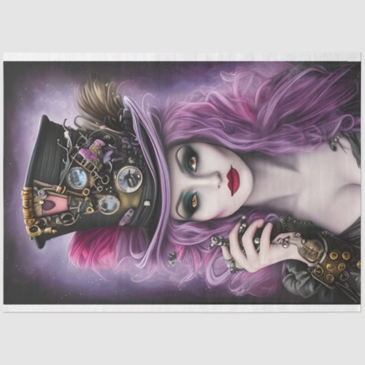 Paarse Steampunk Beauty Tissuepapier (Voorkant)
