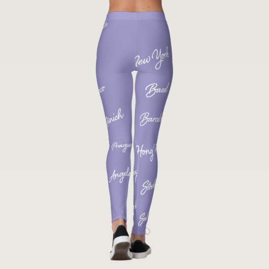 Paarse steden van het wereldpatroon, moderne tekst leggings (Achterkant)