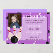 Paarse steen en Bowl met fotoBowling Party Kaart (Voorkant / Achterkant)