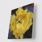 Paarse stekelige perencactus met gele bloem vierkante klok (Hoek)