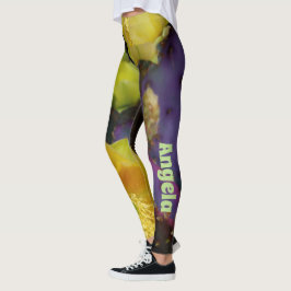 Paarse stekelige perencactus met gele bloemen leggings