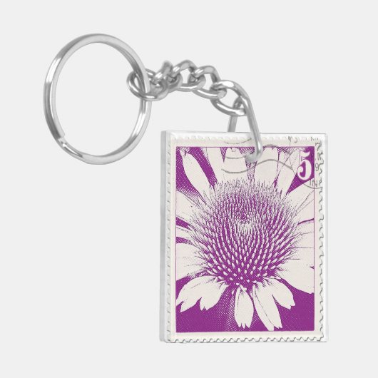 Paarse stempelconefloer AcrylSleutelhanger Sleutelhanger (Voorkant Links)