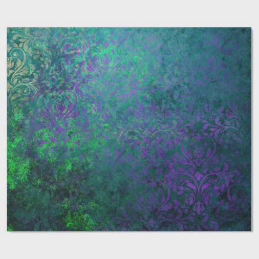 Paarse Stencil bloemen groen Cadeaupapier (Vlak)