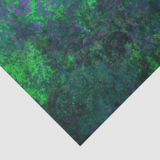 Paarse Stencil Flowers op Green Decoupage Tissuepapier (Detail)