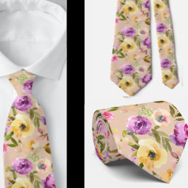 Paarse stengels Waterverf Stropdas