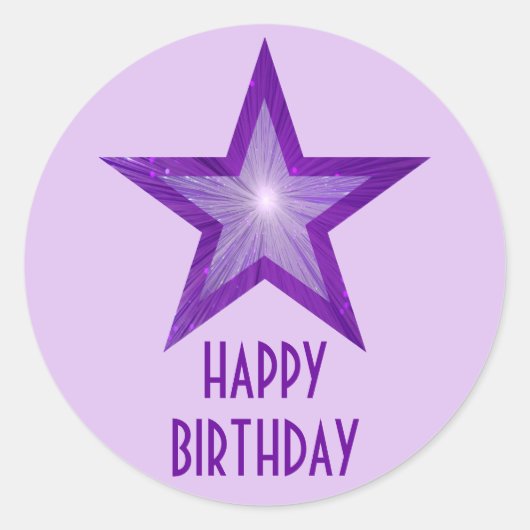 Paarse ster 'Happy Birthday' rond bord paarse Ronde Sticker (Voorkant)