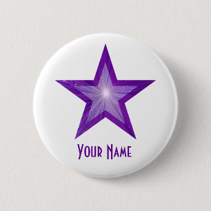 Paarse Ster 'Je Naam' knop wit Ronde Button 5,7 Cm