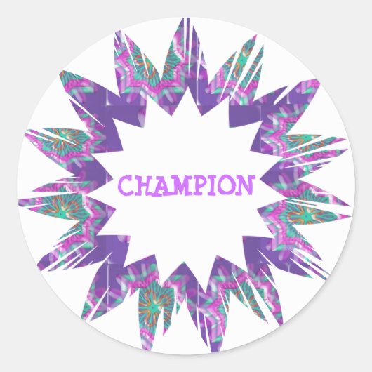 PAARSE Ster: KAMPIOEN Script Ronde Sticker (Voorkant)