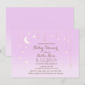 Paarse ster-maanmeisje baby shower uitnodiging (Voorkant / Achterkant)