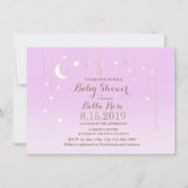 Paarse ster-maanmeisje baby shower uitnodiging (Voorkant)
