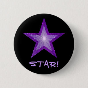 Paarse Ster 'STER!' knop zwart Ronde Button 5,7 Cm