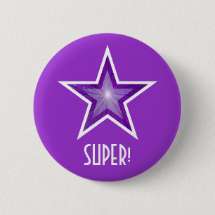 Paarse ster 'SUPER'. knop paars Ronde Button 5,7 Cm