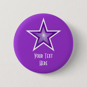 Paarse ster 'Uw tekst' knop paars Ronde Button 5,7 Cm