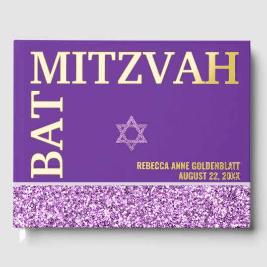 Paarse ster van David Bat Mitswa Gold Gastenboek (Voorkant)