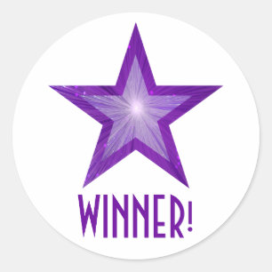Paarse ster 'WINNER'! rond vignet wit Ronde Sticker