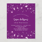 Paarse sterren budget verjaardagsuitnodiging (Voorkant)