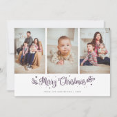 Paarse sterren Calligrafie Kerstmis 3 Fotokaarten Feestdagenkaart (Voorkant)