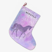 Paarse Sterren Confetti Waterverf Eenhoorn Grote Kerstsok (Voorkant (Hangend))