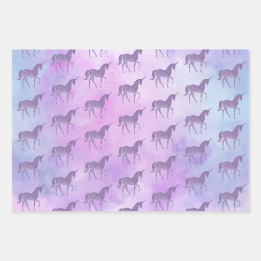 Paarse Sterren Confetti Waterverf Eenhoorn Inpakpapier Vel (Voorkant 3)
