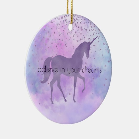 Paarse Sterren Confetti Waterverf Eenhoorn Keramisch Ornament (Rechts)