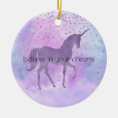 Paarse Sterren Confetti Waterverf Eenhoorn Keramisch Ornament (Voorkant)