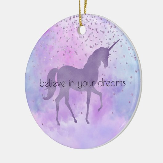 Paarse Sterren Confetti Waterverf Eenhoorn Keramisch Ornament (Links)