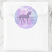 Paarse Sterren Confetti Waterverf Eenhoorn Ronde Sticker (Tas)
