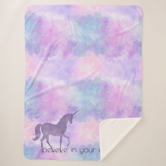 Paarse sterren Confetti Waterverf Unicorn Sherpa Deken (Voorkant)