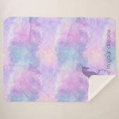 Paarse sterren Confetti Waterverf Unicorn Sherpa Deken (Voorkant (horizontaal))