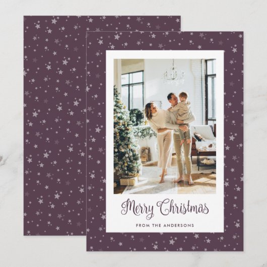 Paarse sterren Foto van Merry-kerstkaarten Feestdagenkaart (Voorkant / Achterkant)
