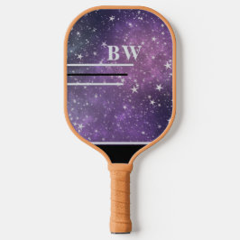Paarse sterren Glitter Lines Eigen naam Monogram Pickleball Paddle