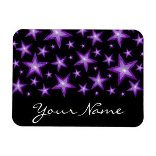 Paarse sterren 'Jouw naam' flexibele magneet zwart