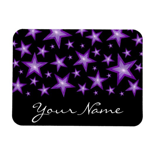 Paarse sterren 'Jouw naam' flexibele magneet zwart (Horizontaal)