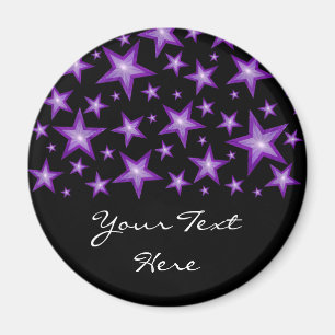 Paarse sterren 'Jouw tekst' koelkast magneet zwart