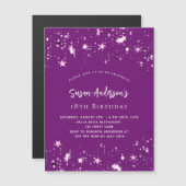 Paarse sterren luxe verjaardag magnetische uitnodiging (Voorkant / Achterkant)