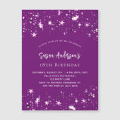Paarse sterren luxe verjaardag magnetische uitnodiging (Voorkant)