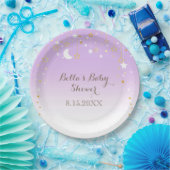 Paarse Sterren Maan Baby shower Papieren Bordje (Feest)