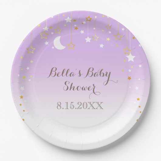 Paarse Sterren Maan Baby shower Papieren Bordje (Voorkant)