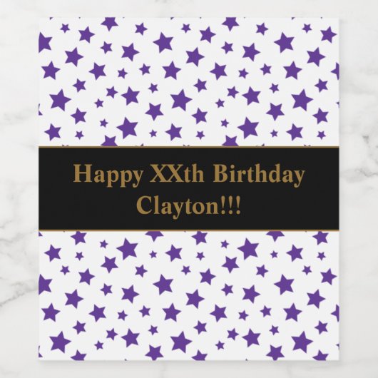 Paarse sterren met bericht van de geboorte wijn etiket (Enkel label)