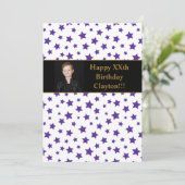 Paarse sterren met berichtfoto van Birthday Party Kaart (Staand voorkant)