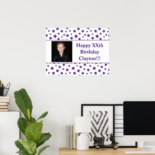 Paarse sterren met berichtfoto van zaterdag poster (Thuiskantoor)