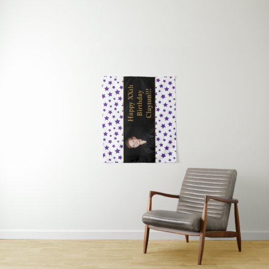 Paarse sterren met berichtfoto van zaterdag wandkleed (In situ)