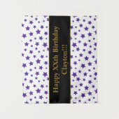 Paarse sterren met berichtgevingsterendaagse trein wandkleed (Voorkant)