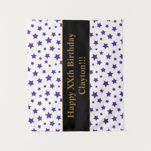 Paarse sterren met berichtgevingsterendaagse trein wandkleed (Voorkant)