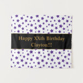 Paarse sterren met berichtgevingsterendaagse trein wandkleed (Voorkant (horizontaal))