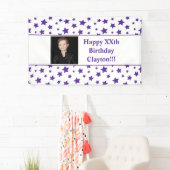 Paarse sterren met een bericht foto van de zondags spandoek (Insitu)