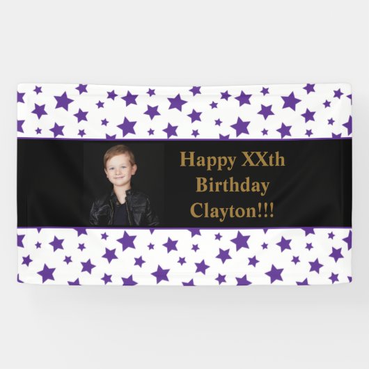 Paarse sterren met een bericht foto van de zondags spandoek (Horizontaal)