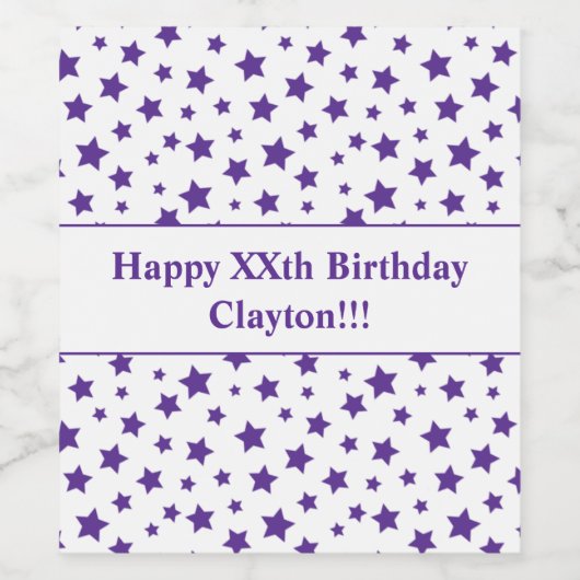 Paarse sterren met label voor afgelopen zondag wijn etiket (Enkel label)