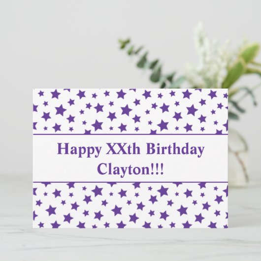 Paarse sterren met uitnodiging voor een bericht va (Staand voorkant)